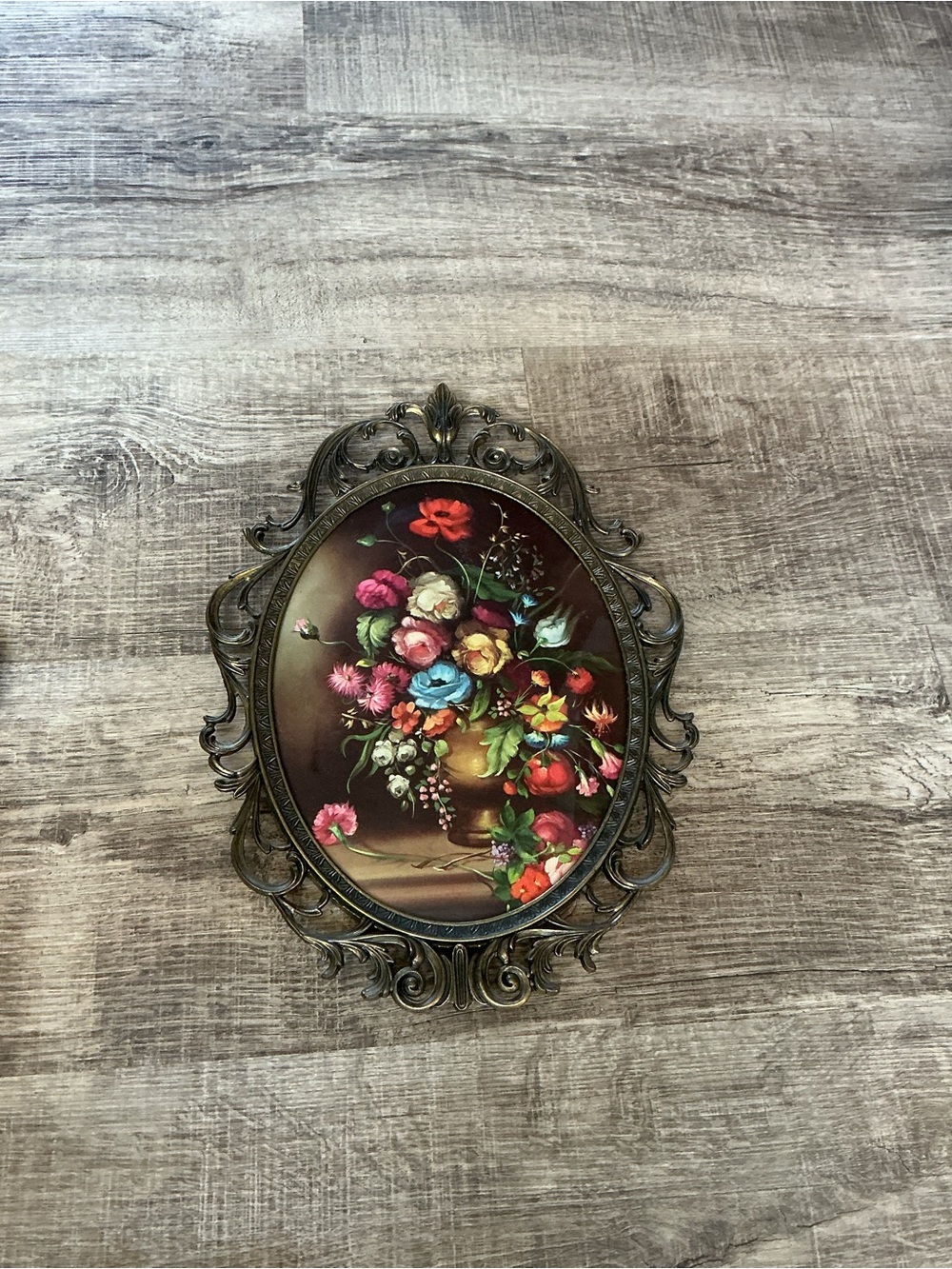 Antique Floral Wall Plaque - Red, Pink, Blue, Yellow, Green